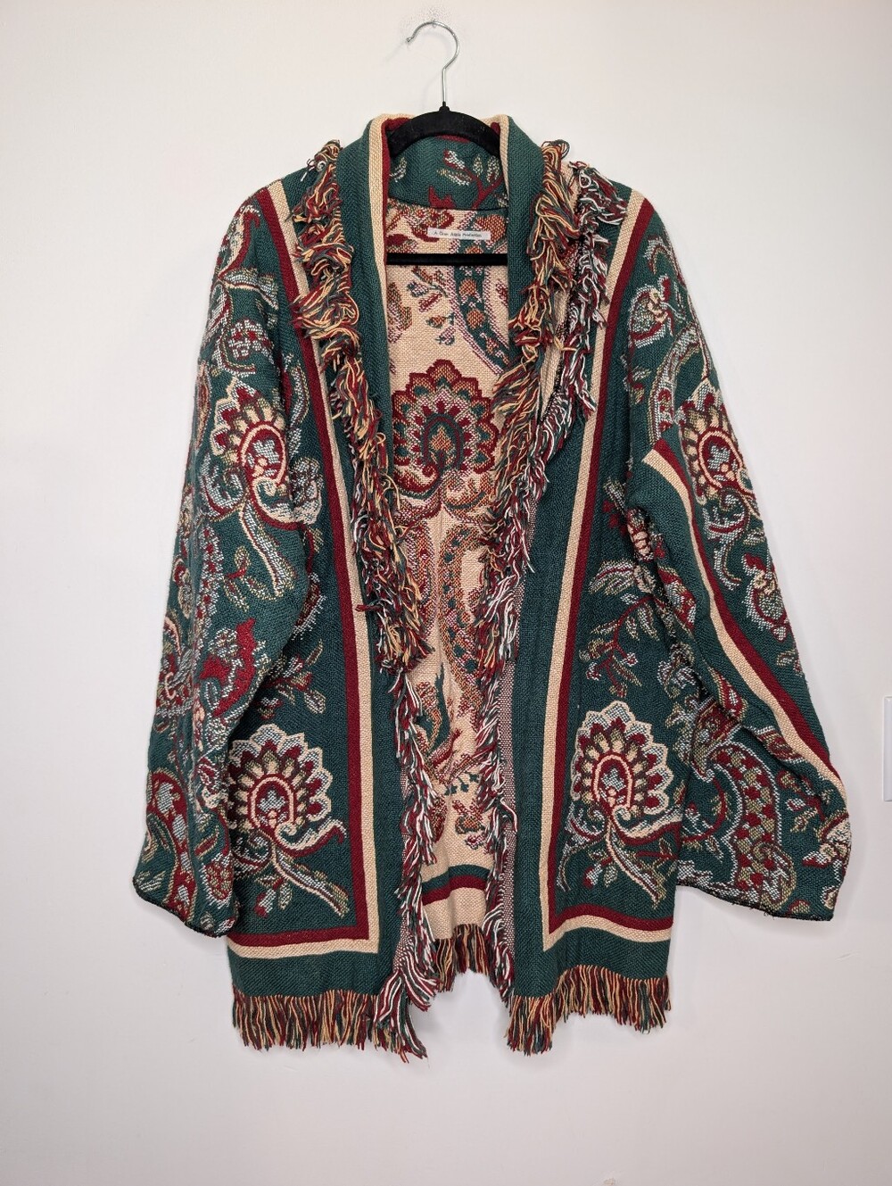 Handmade Tapestry Jacket Boho Paisley Fringe Oversized - Picture 2 of 4